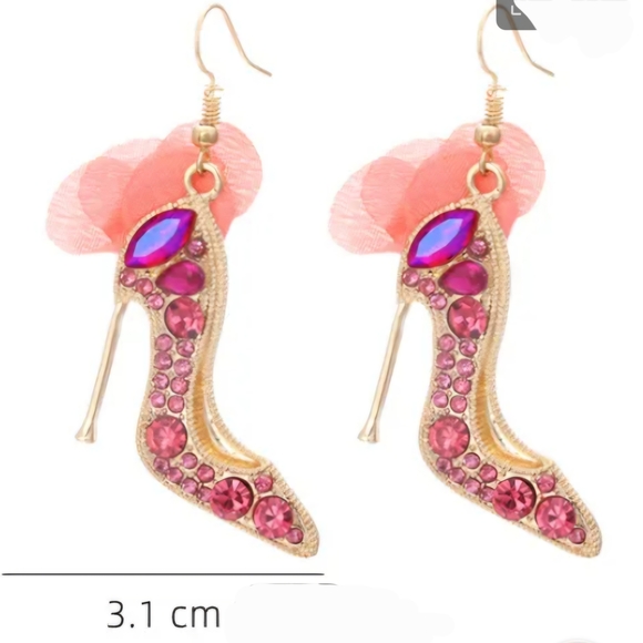 Pink High Heel Earrings Novelty Earrings Rhinestone Earrings - Picture 5 of 11